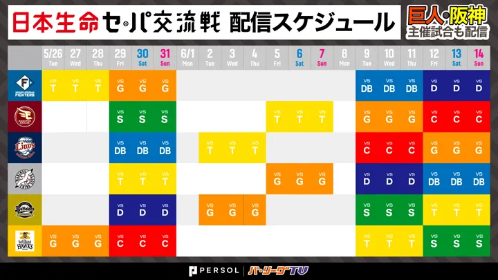「日本生命セ・パ交流戦 2026」配信スケジュール ©パーソル パ・リーグTV