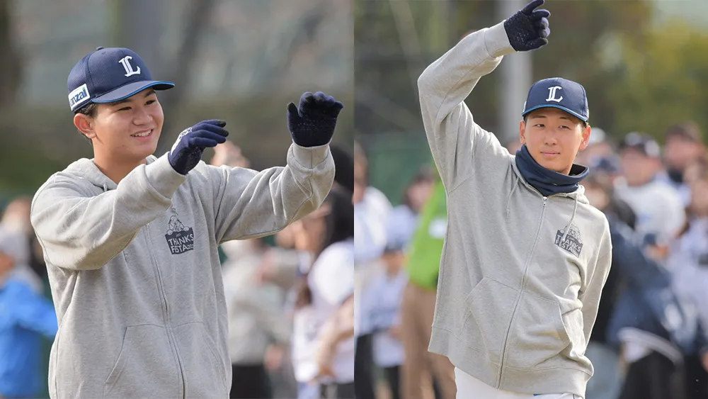 『アーリーワーク』に参加した龍山暖選手、篠原響投手©PLM