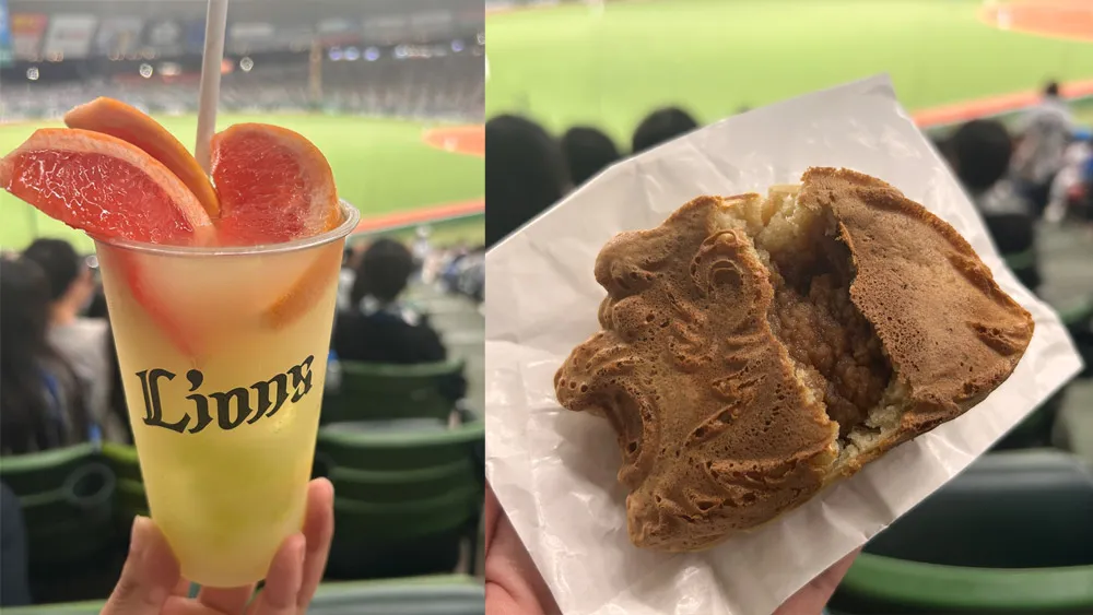 『ピングレたっぷりのクールアップルスカッシュ』（左）と『ライオンズ焼き』（右）©PLM