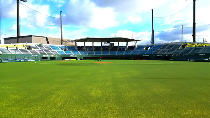 人工芝更新後のタマホームスタジアム筑後 © SoftBank HAWKS