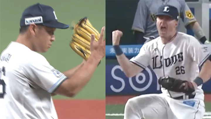 埼玉西武ライオンズ・山田陽翔投手（左）ネビン選手（右）※画像は2025年シーズンのもの ©パーソル パ・リーグTV